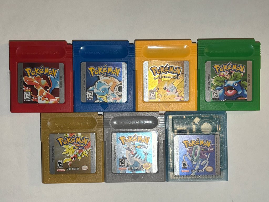 Pokemon Red Blue Yellow Green Gold Silver Crystal Reproduction Game Card for Gameboy Color GBC GBA Cartridges