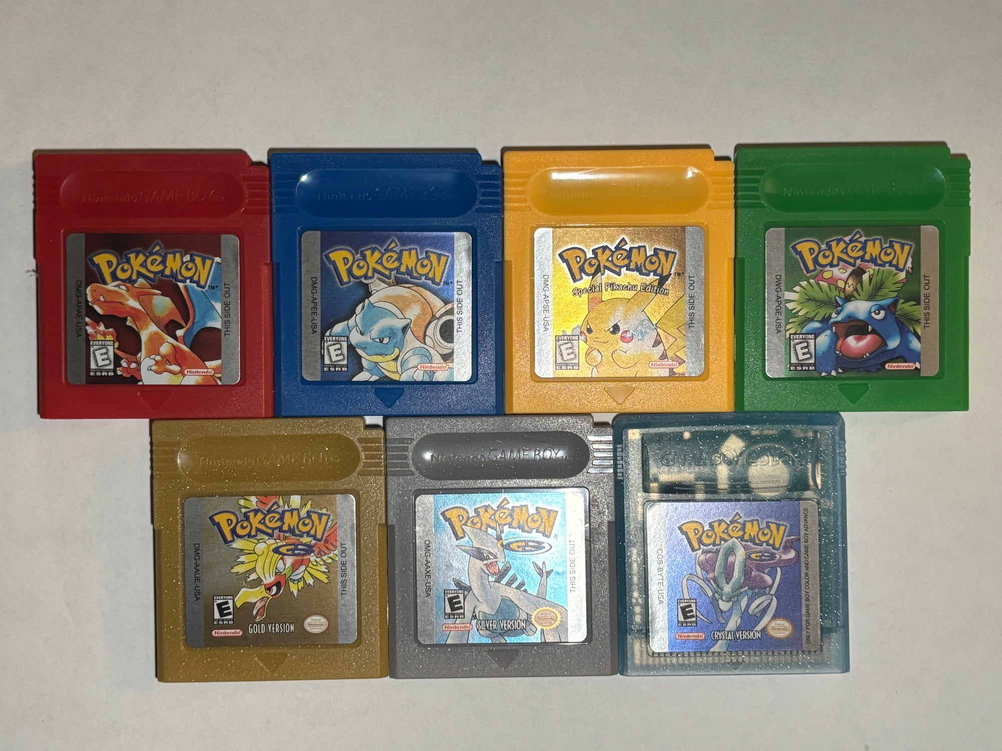 Pokemon Red Blue Yellow Green Gold Silver Crystal Reproduction Game Card for Gameboy Color GBC GBA Cartridges