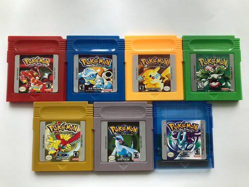 Pokemon Red Blue Yellow Green Gold Silver Crystal Reproduction Game Card for Gameboy Color GBC GBA Cartridges