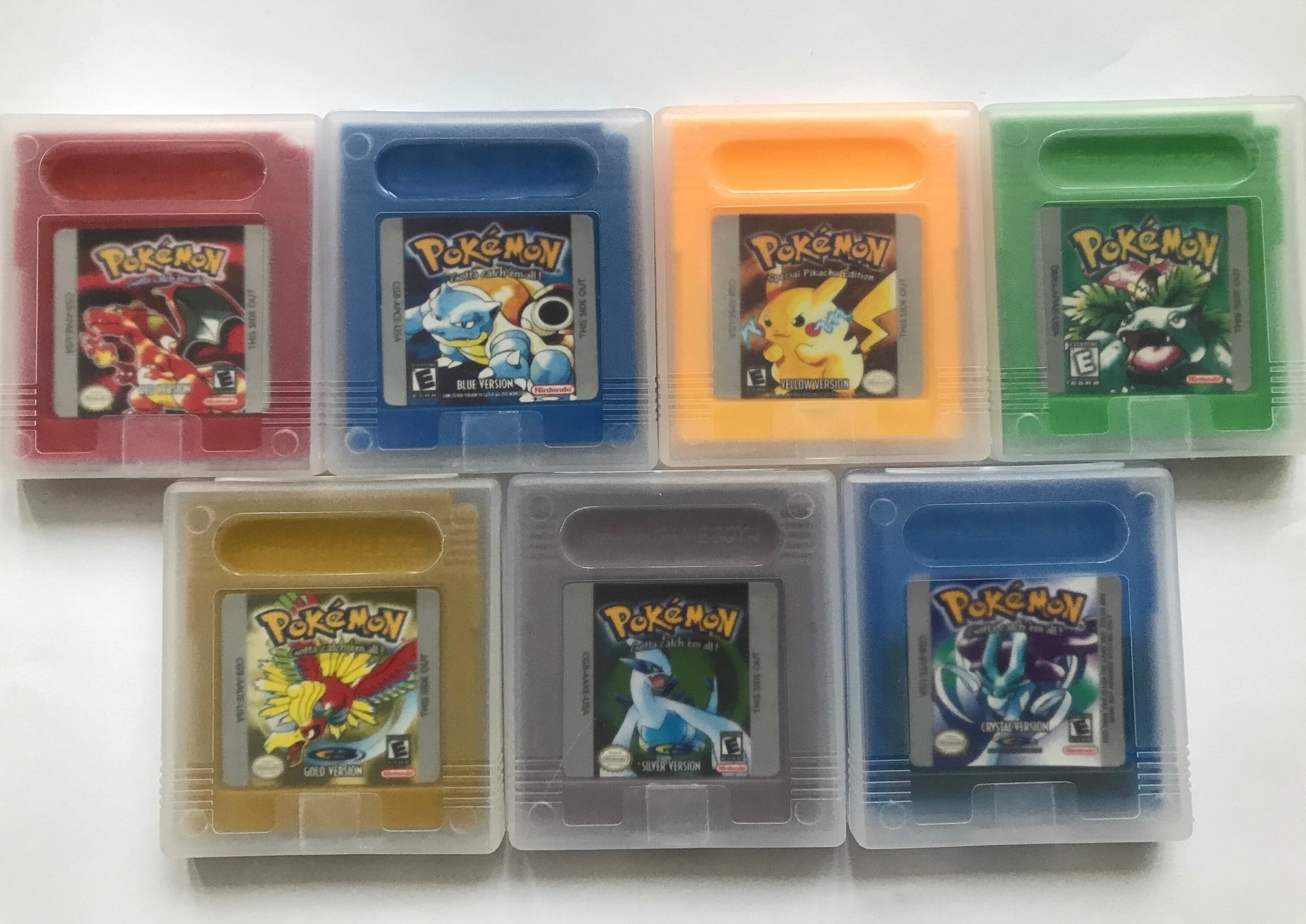 Pokemon Red Blue Yellow Green Gold Silver Crystal Reproduction Game Card for Gameboy Color GBC GBA Cartridges
