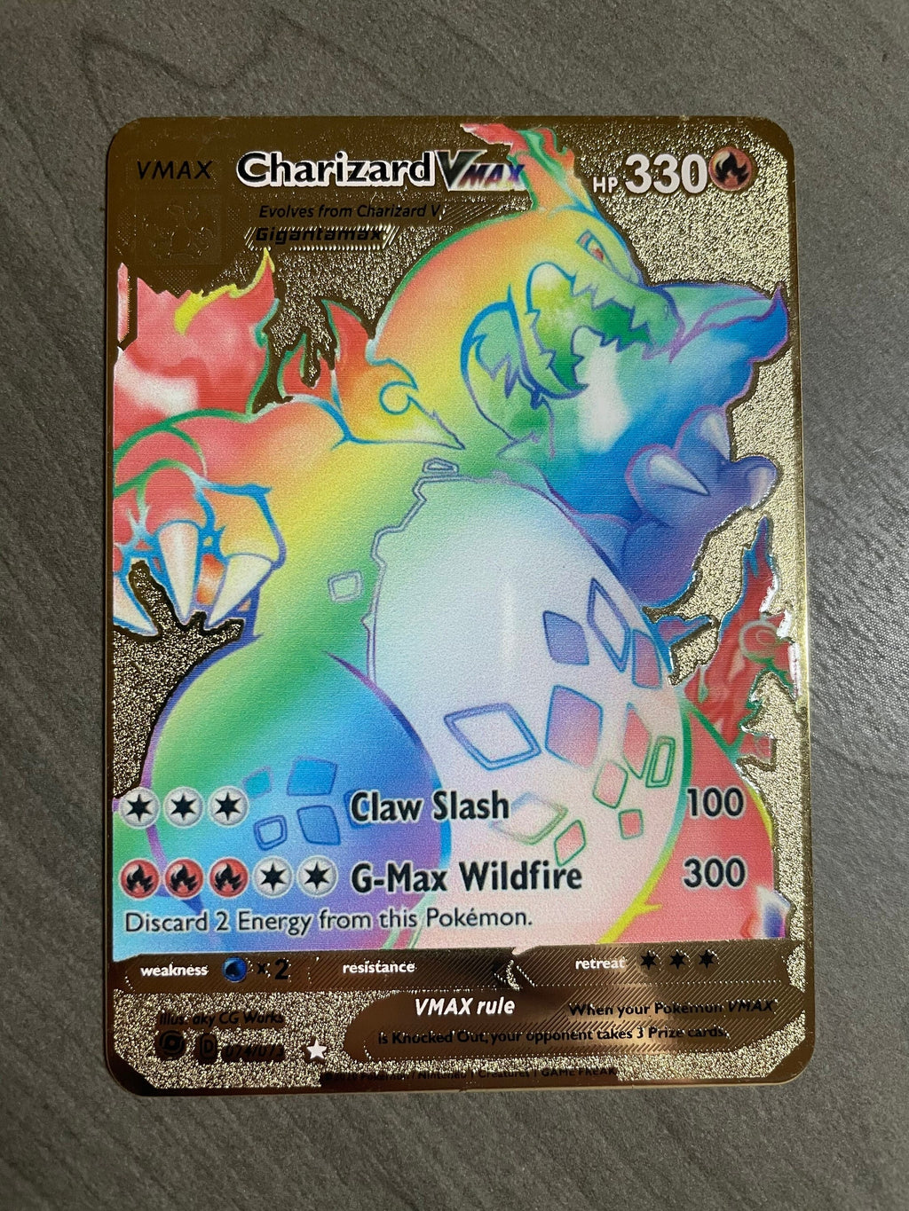 Pokemon Rainbow Charizard VMAX 74/73 Custom Gold Metal Collectible Trading Card Champion's Path - FREE SHIPPING Same Day - USA Based Seller!